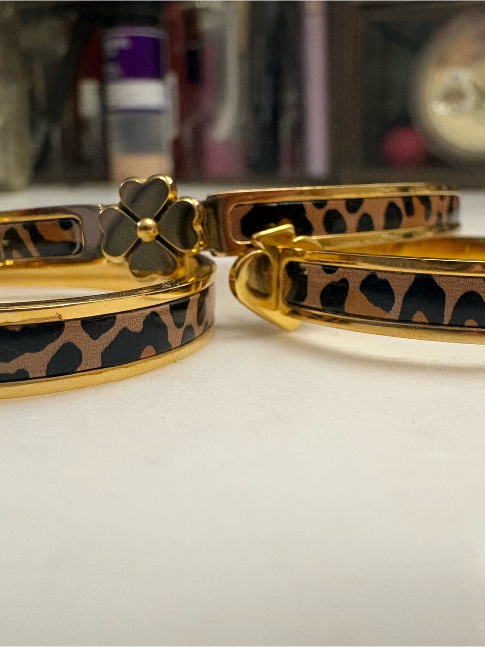 kate spade Gold-Tone Clover Bangle with Leopard Inlay & Earrings Set - Picture 7 of 12